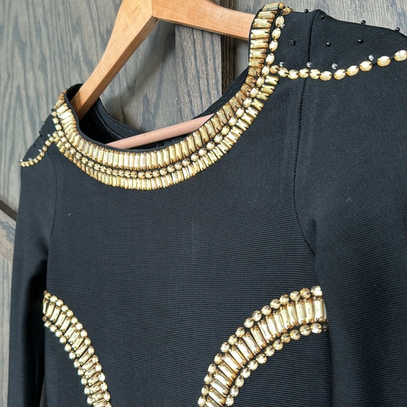 Custom Made Dress 🖤 with Gold Beading and a Fitted Stretch Black Fabric - Picture 2 of 7
